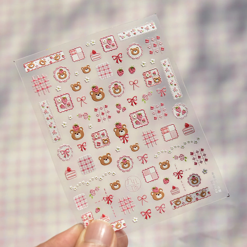 Cute Graffiti Lines Nail Art Stickers 5D Embossed Butterfly Rabbit Nail Art Accessory Stickers DIY Japanese Self Adhesive Decals