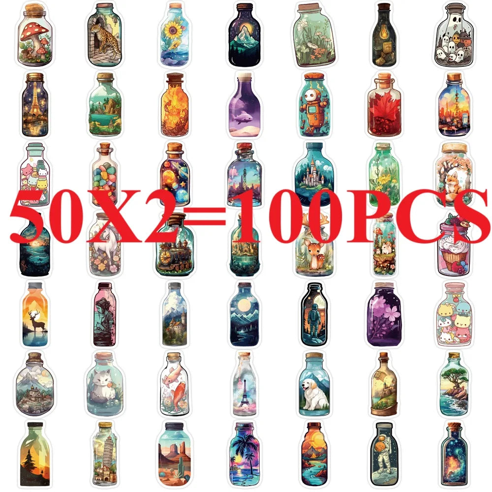 50/100PCS Bottle World Graffiti Stationery Notebook Stickers Water Bottles Creative DIY Skateboard Waterproof Decoration Sticker