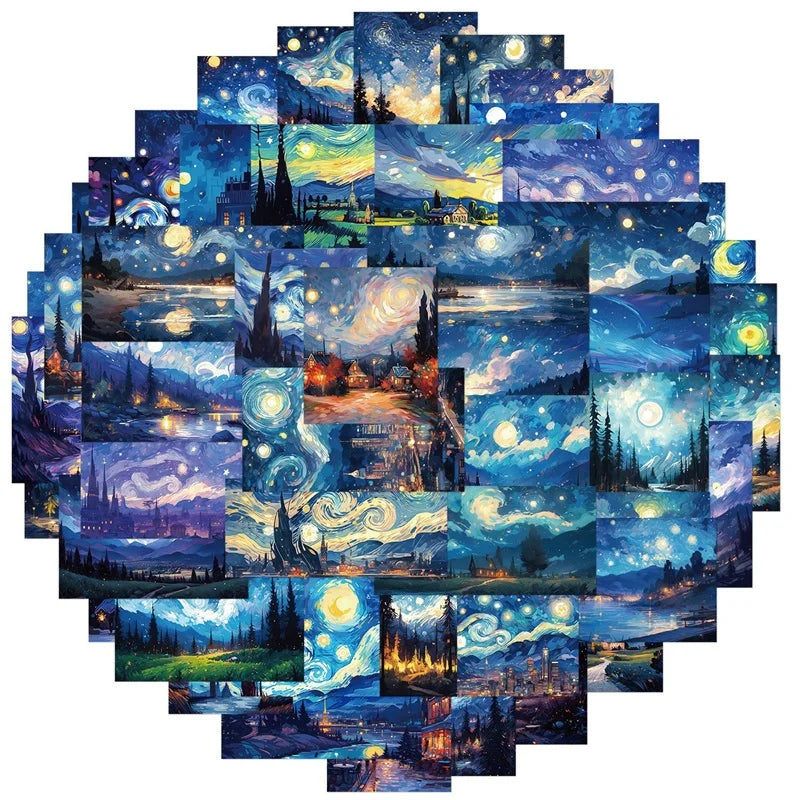 10/30/50PCS Cartoon Starry Sky Paint PVC Sticker Aesthetic Decoration Scrapbooking Sketchbook Korean Stationery School Supplies