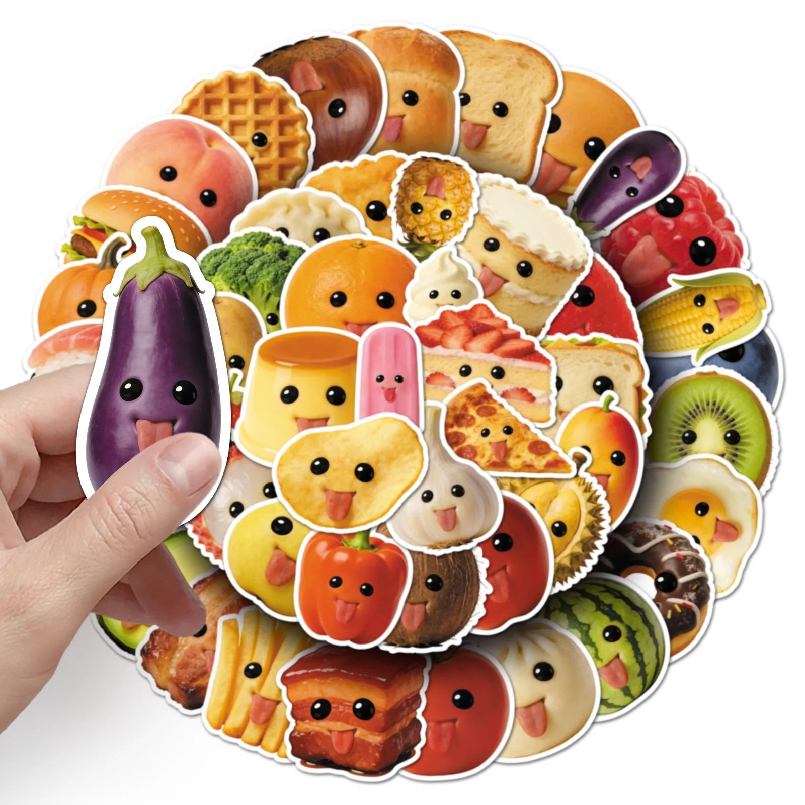 60-Piece Abstract Food Fun Emotion Graffiti Stickers Waterproof Decor DIY for Mobile Phone Case Helmet Guitar Notebook