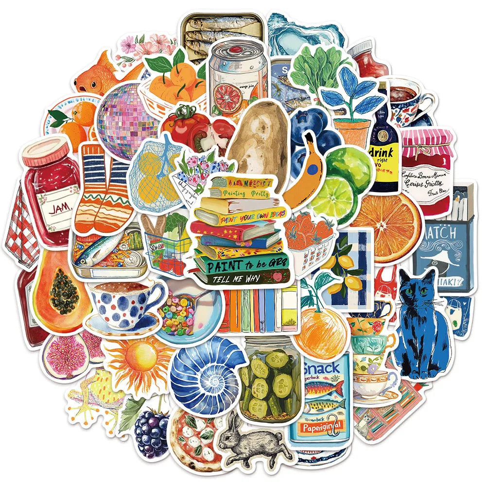 50PCS Retro Creative Stickers Laptop Guitar Ski Board Scrapbook Mobile DIY Stickers Aesthetic Cartoon Stickers