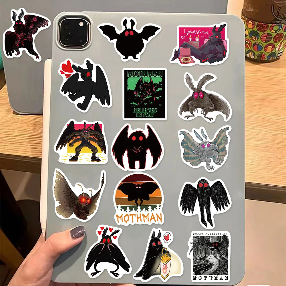 50PCS Black Mothman Fun Stickers Creative DIY Stickers Instructions Tags Tablet PC Decorative Toy Stickers