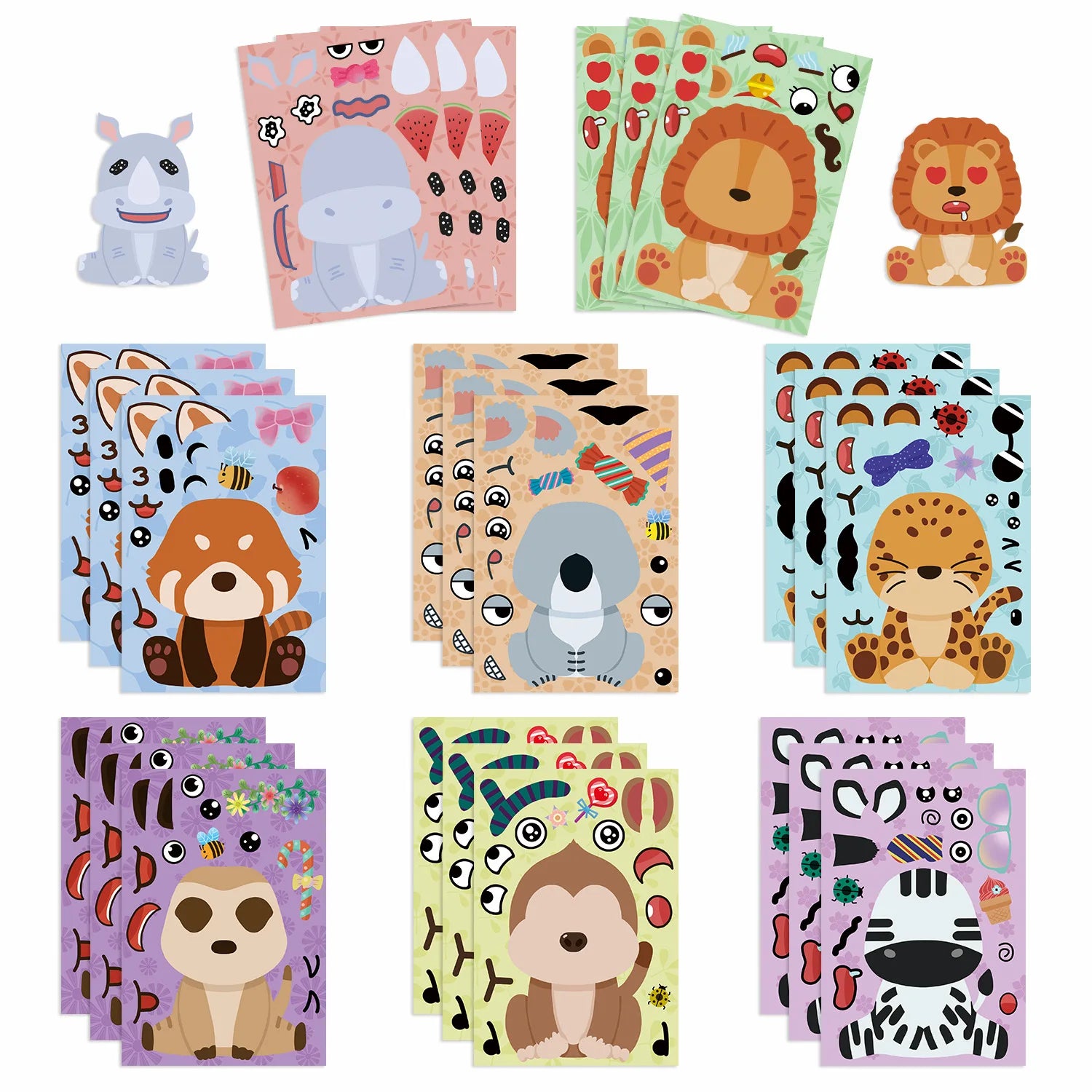 8/16/24PCS Cartoon Animal Make a Face Change Stickers DIY Phone Decorative Stationery Notebook Stickers Waterproof