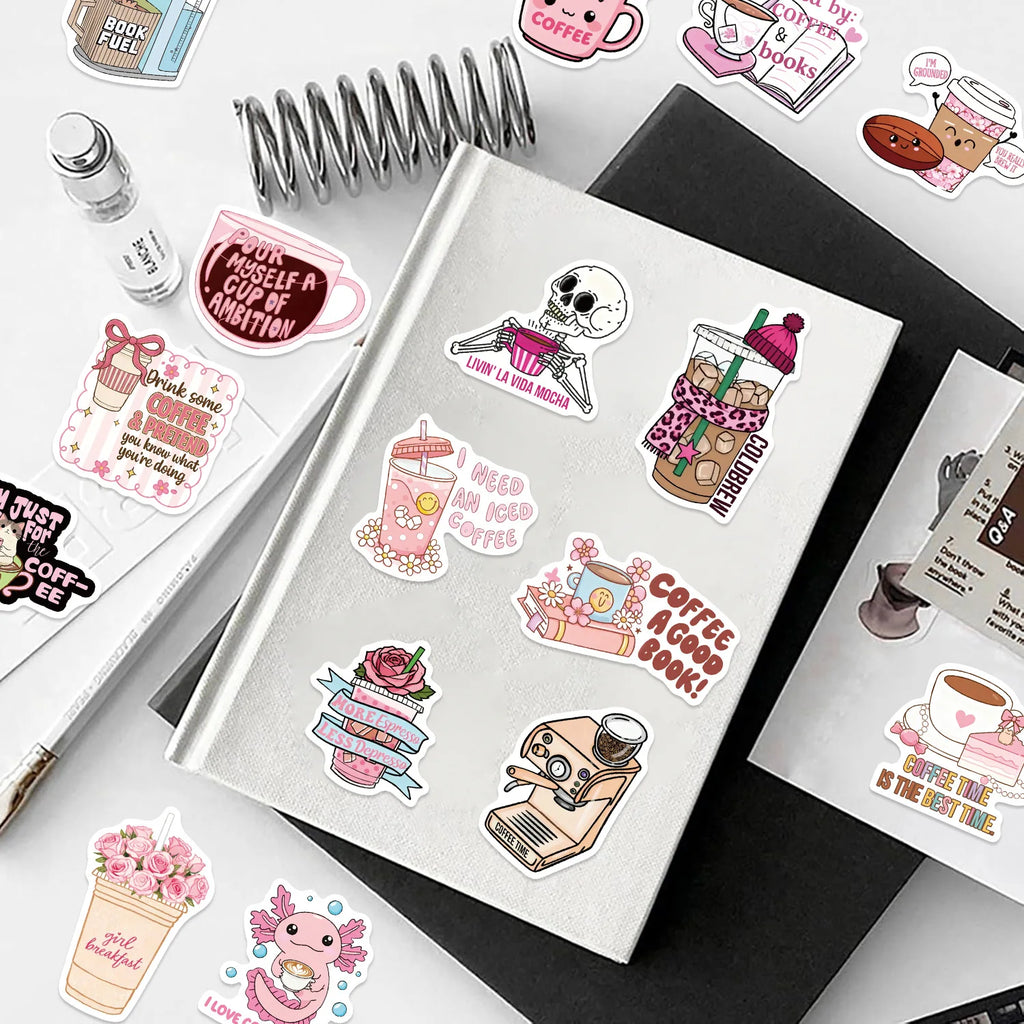 50/100PCS Funny Cartoon Coffee Stickers Waterproof Decoration Mobile Guitar Helmet Notebook Stationery Stickers