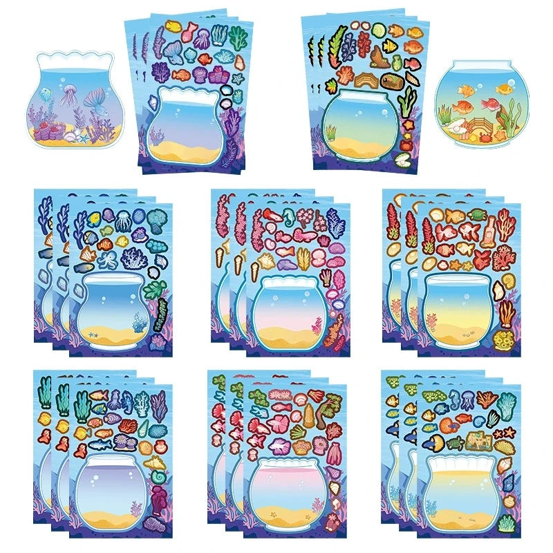 8/16/24PCS Fish Tank Stickers DIY Stationery Puzzle Cartoon Creative Waterproof Notebook Pen Holder Reward Stickers