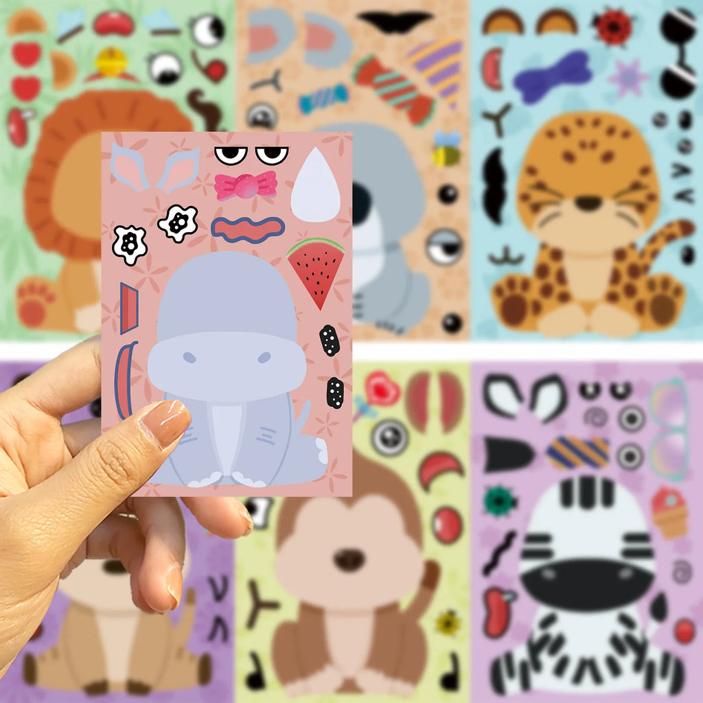 8/16/24PCS Cartoon Animal Make a Face Change Stickers DIY Phone Decorative Stationery Notebook Stickers Waterproof