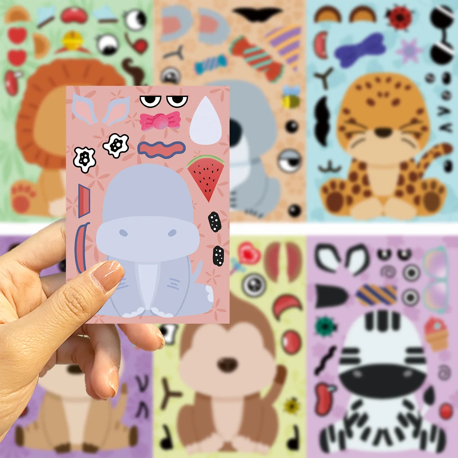 8/16/24PCS Cartoon Animal Make a Face Change Stickers DIY Phone Decorative Stationery Notebook Stickers Waterproof