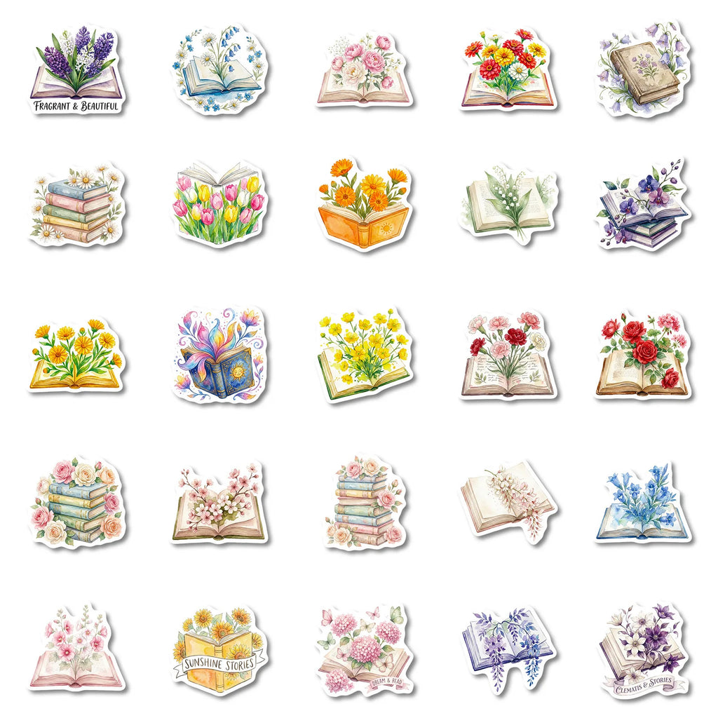 56/112 Pcs New Book & Floral Doodle Stickers for Car Suitcase Scooter Helmet Removable Waterproof Decals