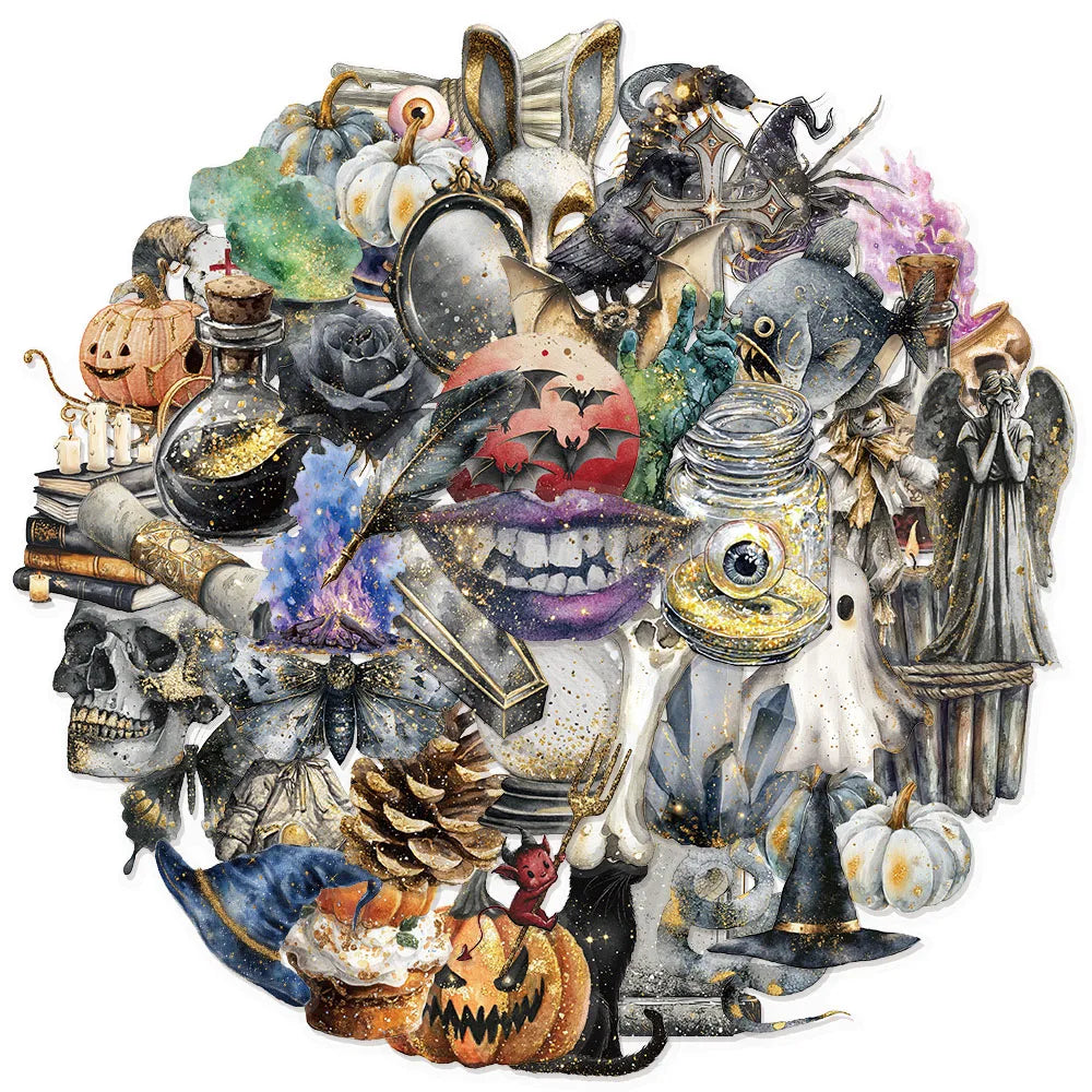 50PCS Horror Halloween Witch Stickers Witch DIY Stickers Scrapbook Mobile Tablet Toy Stickers