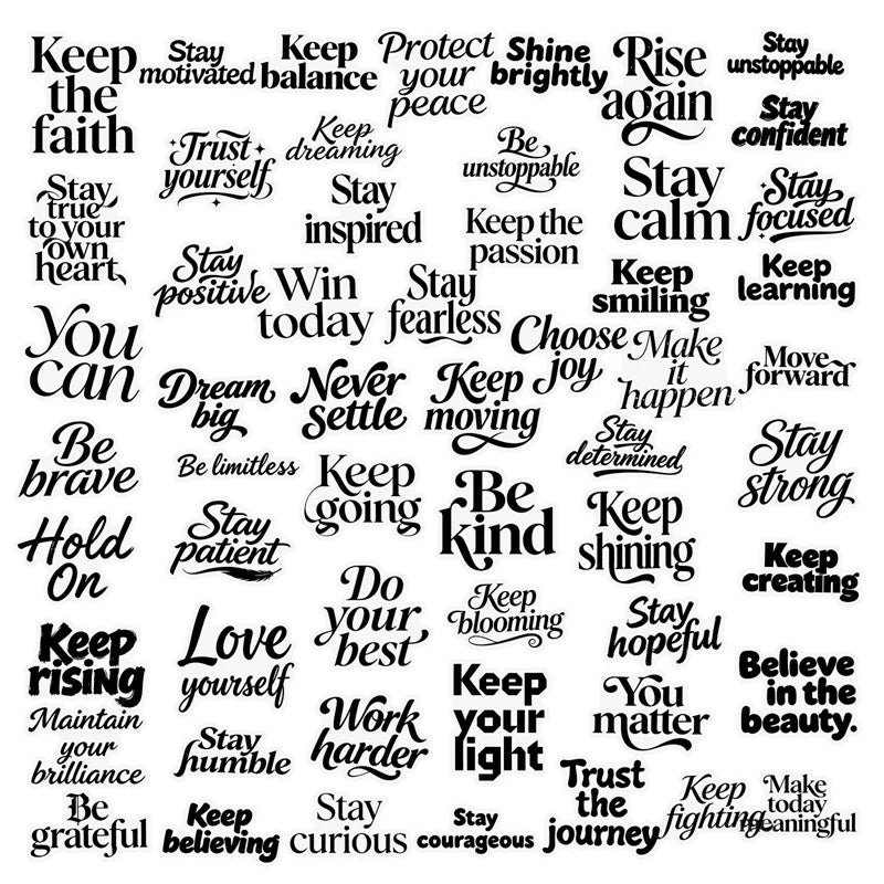 56PCS Black High-energy Word PET Sticky Sticker Aesthetic Tear Open DIY Decoration Scrapbooking Stationery Supplies for Kids