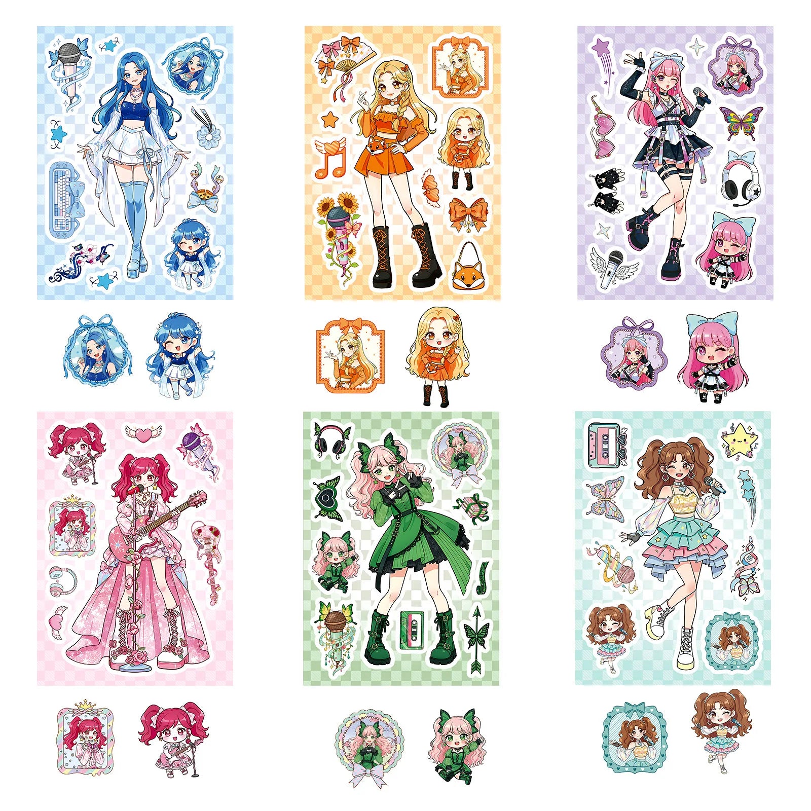 6/12/18Pcs Anime Idol Girl Make A Face Puzzle Stickers, Creative Stationery Decals for Desk Wall Notebook Room Decor