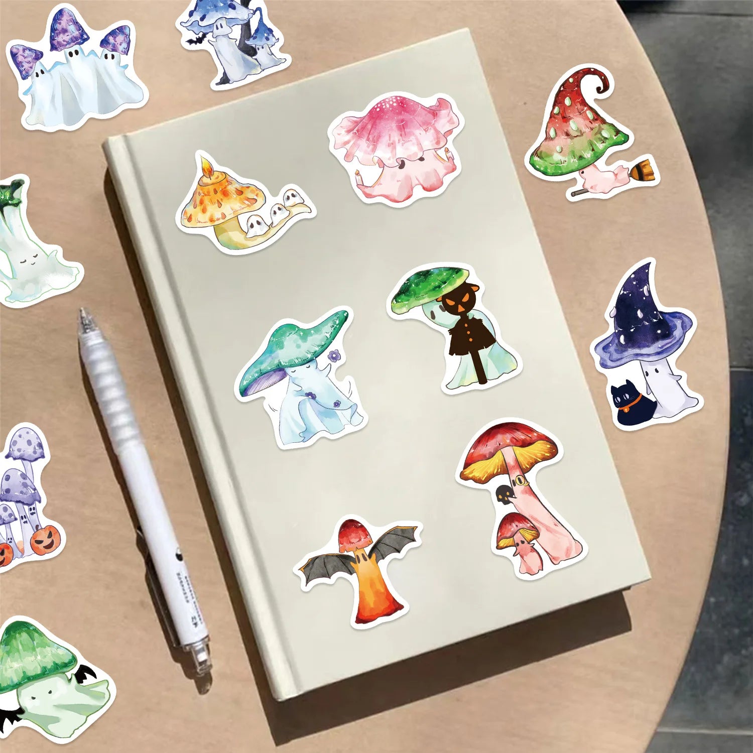 50PCS Cartoon Halloween Mushroom Ghost Graffiti Stickers Decorative Luggage Notebook Diy Waterproof Stickers Stationary
