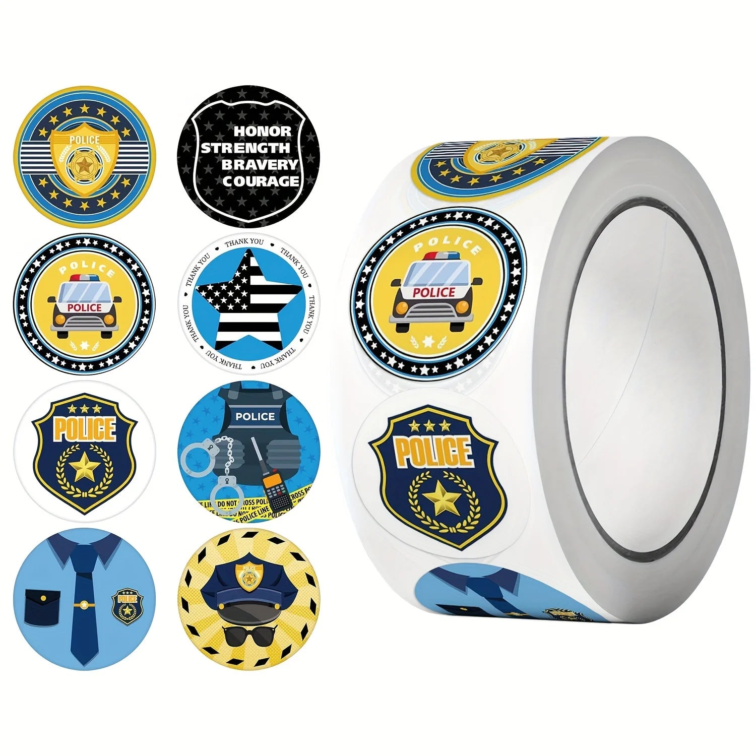 1Roll(500Pcs) Cartoon Fireman Police Stickers 16 Designs Decals Kids Teacher Reward Labels School Supplies Various Gift Package