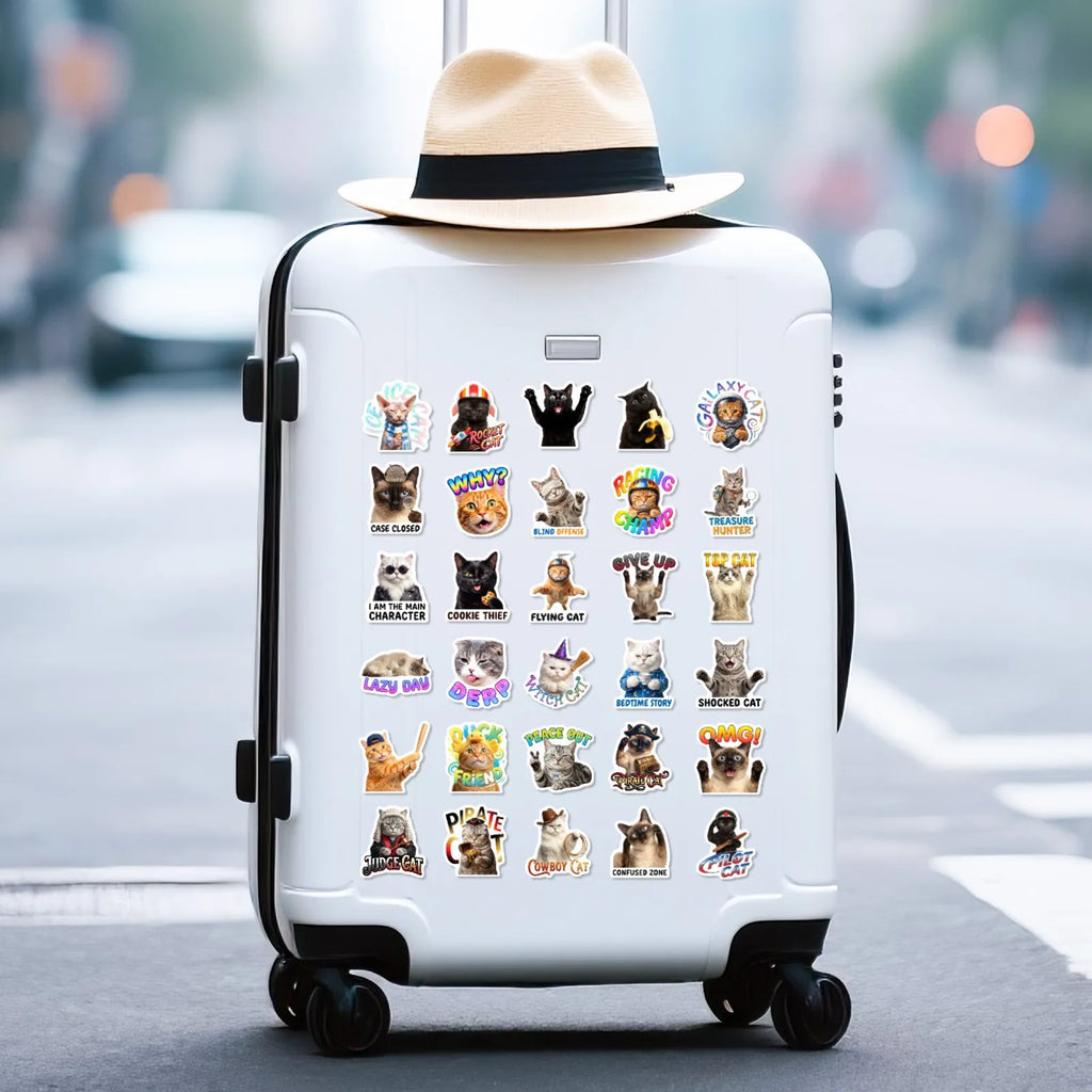 50/100Pcs No Repeat Fun Cat Emoji Stickers Thick Waterproof DIY for Suitcase Phone Helmet Desk Stationery Box Skate Laptop Decal