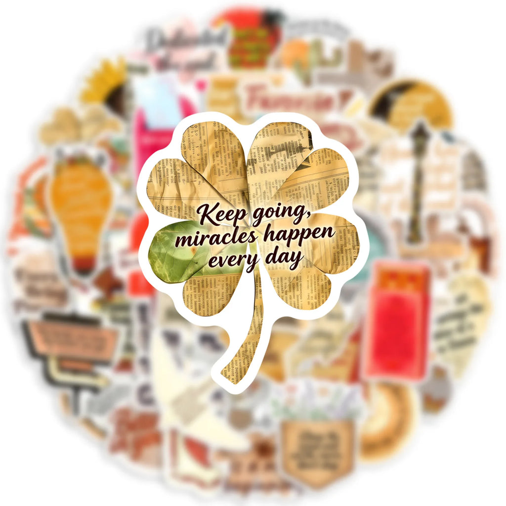 50-Piece Vintage Artistic Motivational Phrase Decals for Skateboards Water Bottles Laptops Luggage Healing Graffiti Stickers