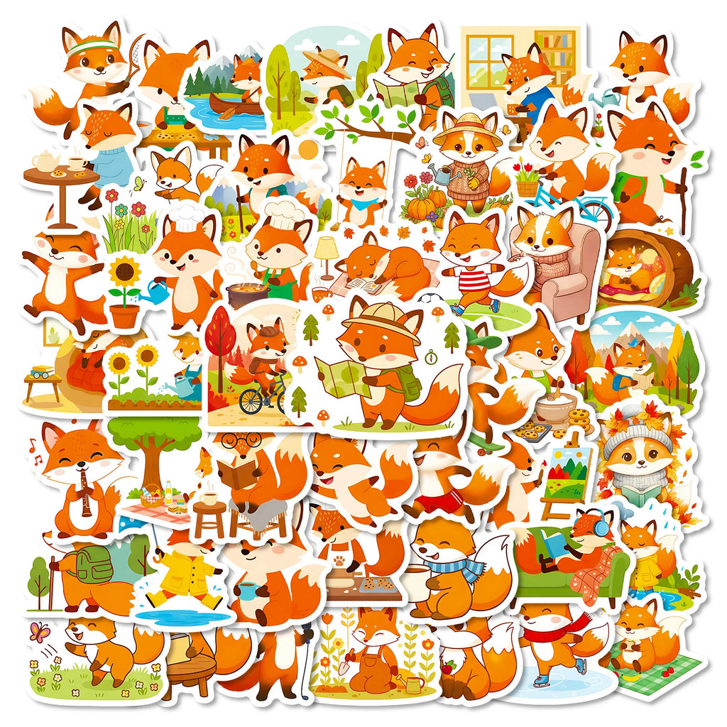 56/112 Pcs Cartoon Fox Doodle Stickers Creative Handmade DIY Toy for Stationery Box Desk Notebook Fridge Drawer Guitar Decals
