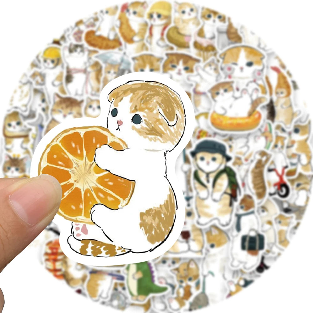 64PCS Cute Cartoon Yellow cat Sticker Office Luggage For Phone Coffee Motorcycle Phone Stationery Amazon bestseller Decals ﻿