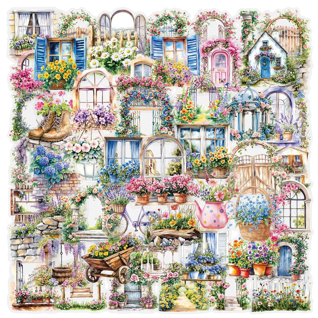 50PC Transparent Garden Flower Wall Stickers Pack Phone DIY Diary Luggage Glass Cup Decoration Stickers