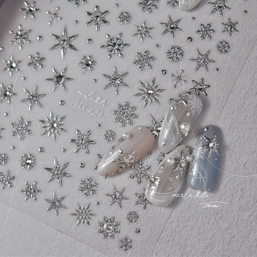 5D Laser Christmas Nail Stickers Crystal Diamond Nail Stickers Retro Gilded Snowflakes Self Adhesive Nail Art Decoration Sticker
