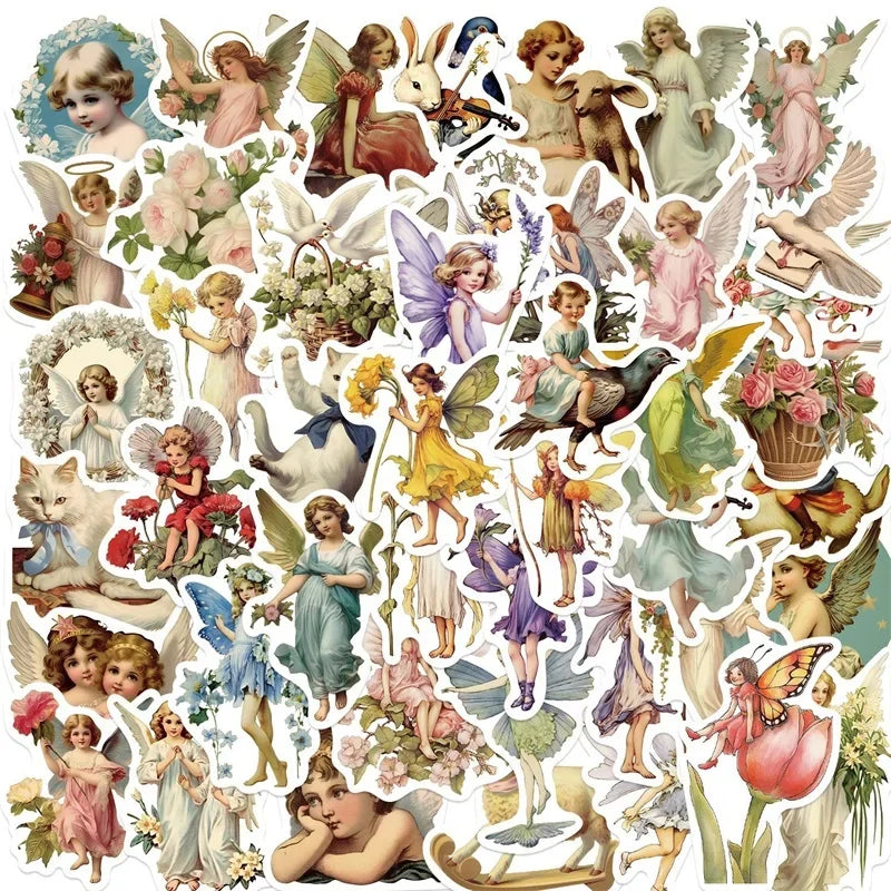 10/30/50PCS Vintage Painting Angel PVC Sticker Aesthetic Chidlren's Stationery Decoration Scrapbooking School Supplies for Kids