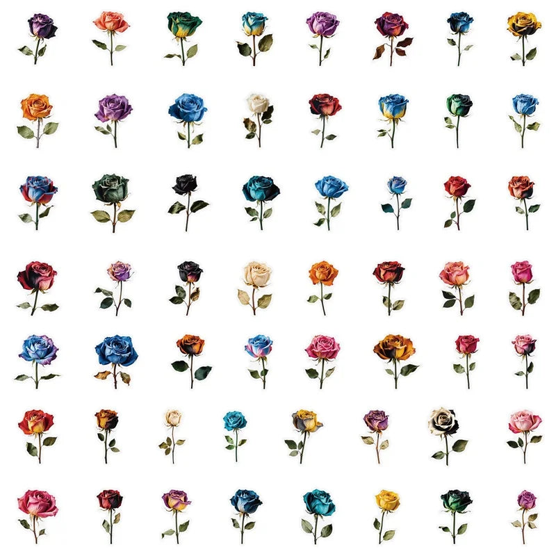 56PCS Dream Rose Transparent PET Phone Sticker Aesthetic Tear Open Decoration DIY Colored Laptop Luggage Graffiti Decals