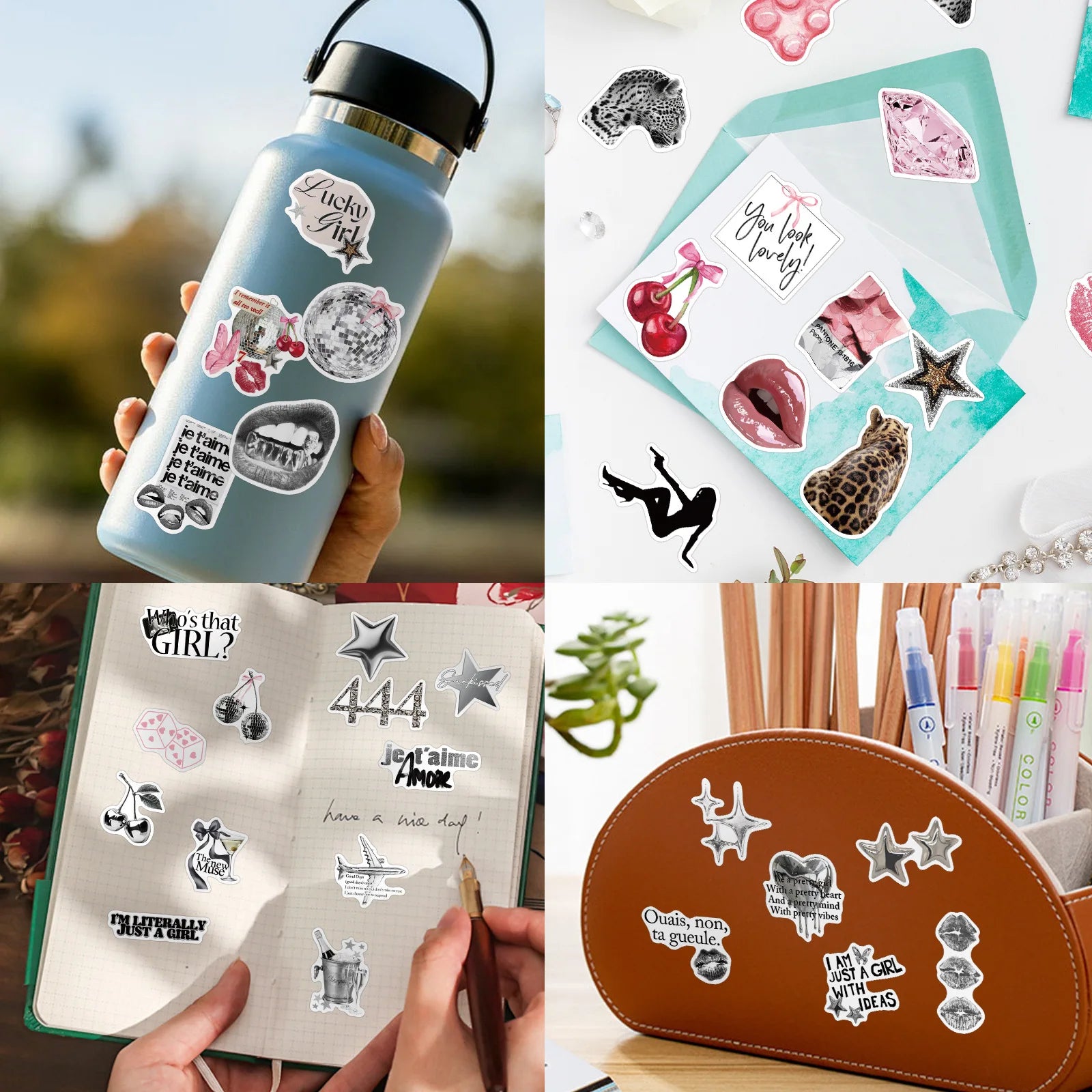 50/100PCS Silver Lucky Girl Handbooks Creative Stickers Notebook Stationery Box Helmet Stickers