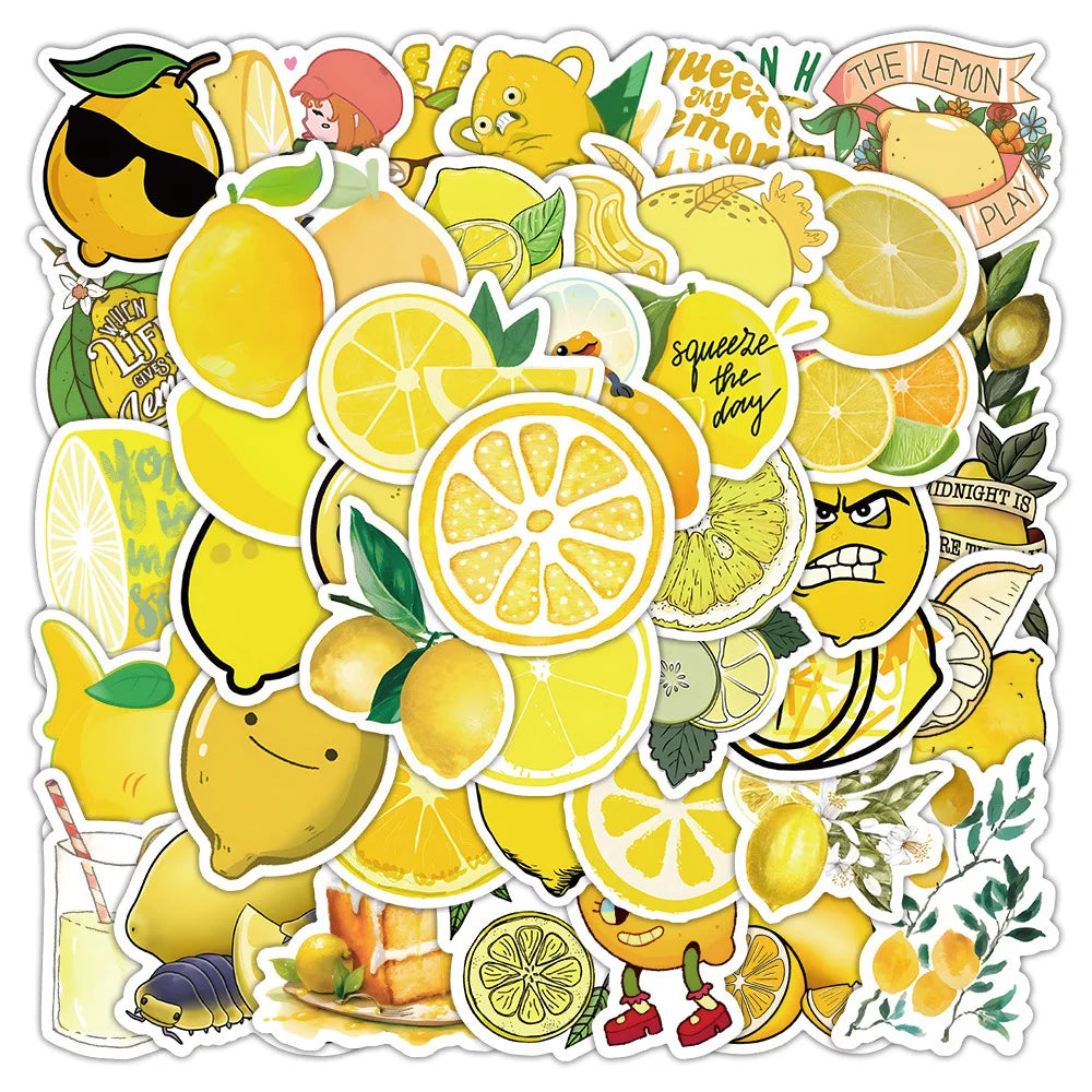 60/120 Pcs Cartoon Lemon Doodle Stickers for DIY File Holder Skateboard Suitcase Lunch Box Fridge Cabinet Decals