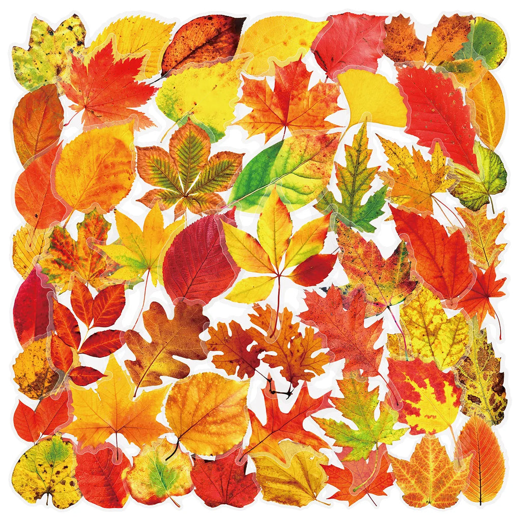 50PCS Plant Leafy Maple Leaf Stickers Transparent PET Waterproof DIY Stationary Notebook Personalized Ins Decor Stickers