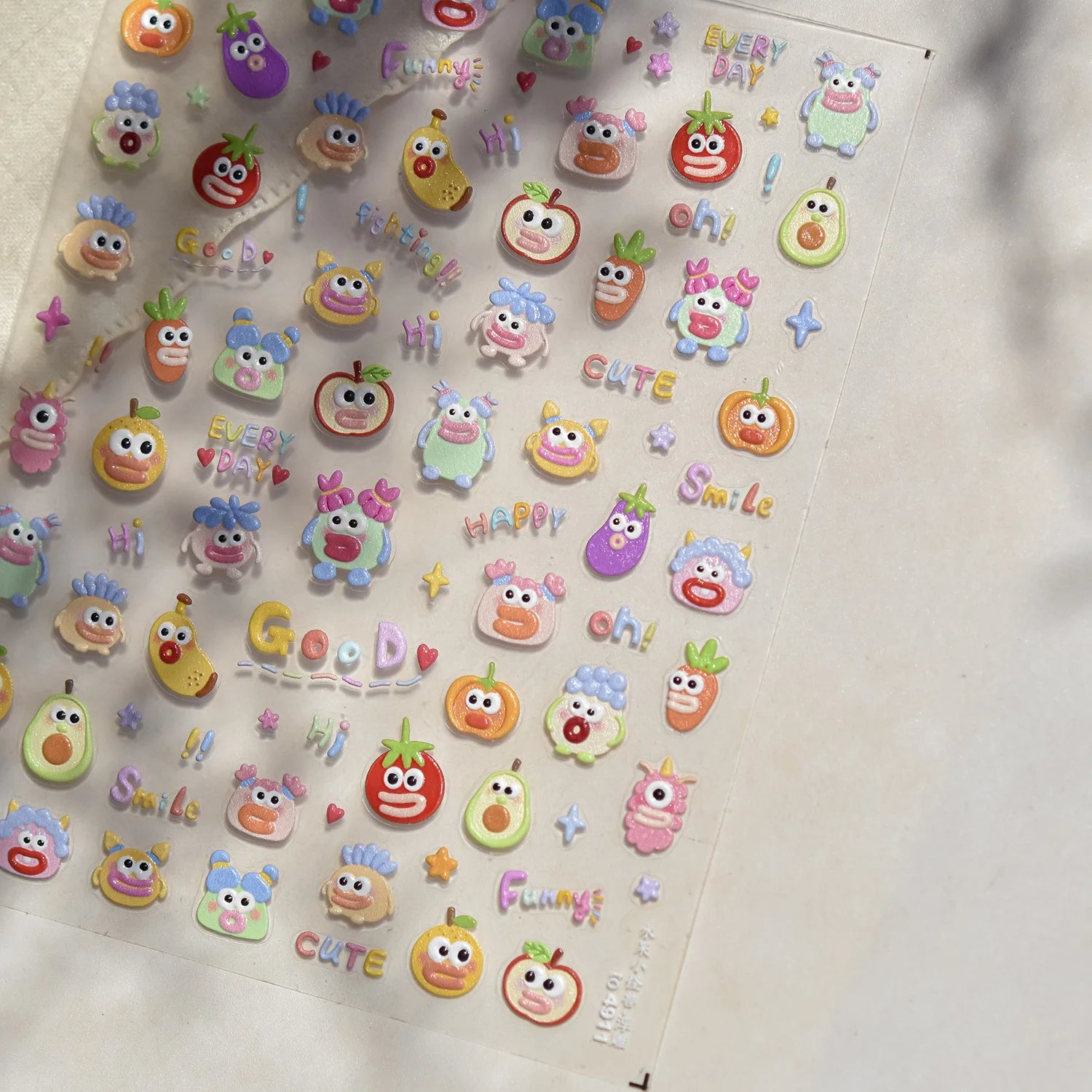 Cute Graffiti Nails Sticker 3D Simple Cat Claw Rabbit Bear Dog Flower Lovely Animal Fruit Adhesive 5D Embossed Nail Art Stickers