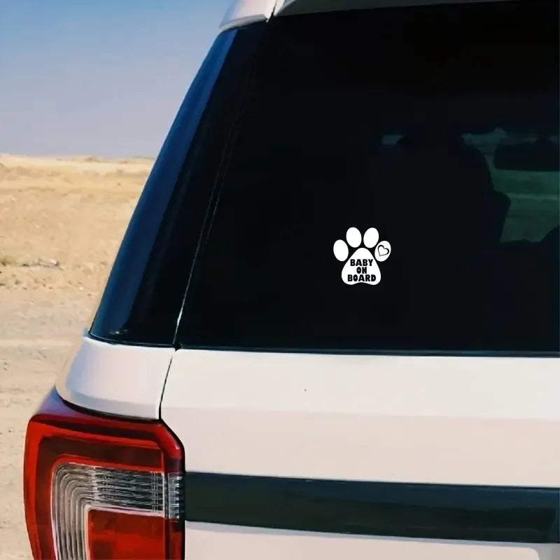Creative Funny Paw Print Baby On Board Vinyl Decal Sticker Car Window Wall Laptop Bumper Puppy Cat