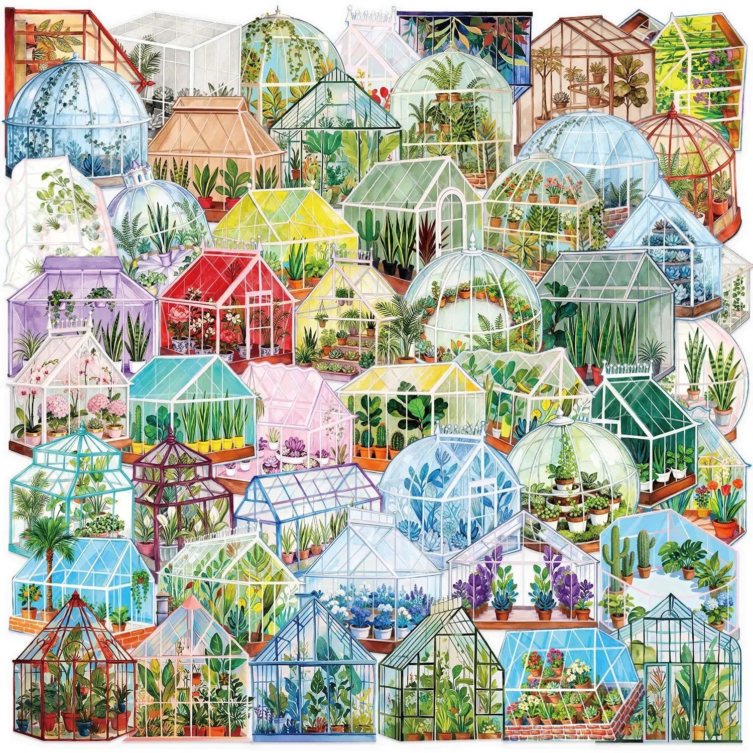 50/100Pcs PET Clear Cartoon Greenhouse Plant Theme Stickers for Vase Cup Window Fridge Storage Box Drawer File Holder Waterproof