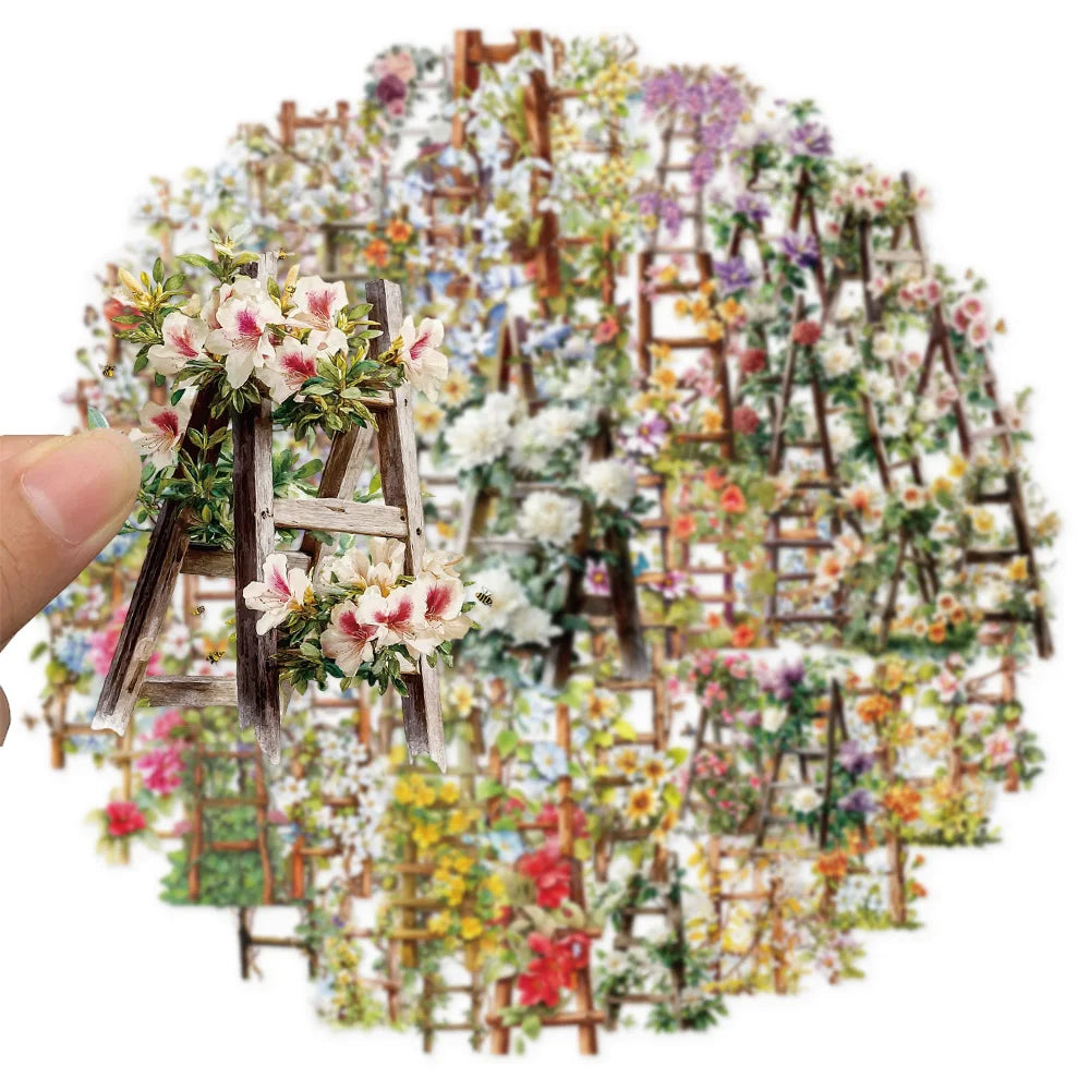 50PCS Creative Simple Flower Ladder Decoration Graffiti PET Stickers DIY Phone Case Laptop Tablet Toy Stickers