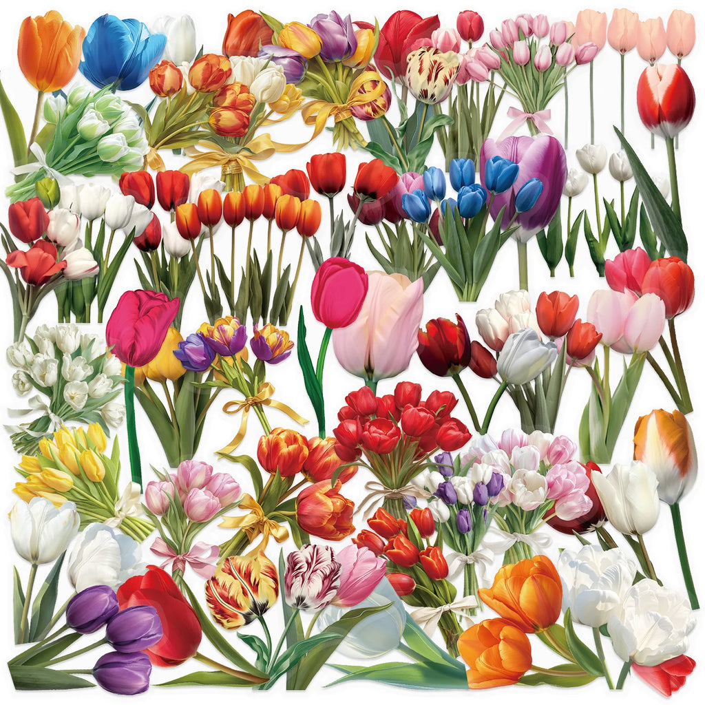 50/100 Tulip Stationery Notebook Pen Holder Sticker Pack Waterproof Transparent PET Decorative Guitar Stickers
