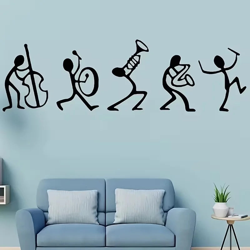 Cartoon Funny Small Men Music Band Guitar Wall Stickers | Vinyl Home Decor for Room Play, Self-Adhesive, Glossy Finish, Detachab