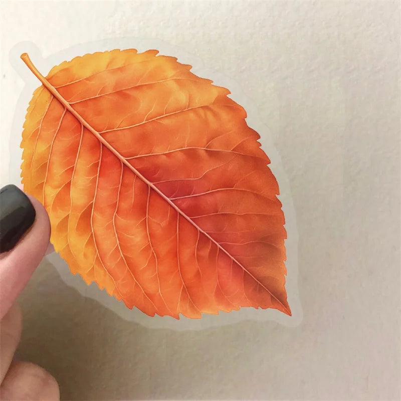 50PCS Cartoon Leaf Colored PET Sticky Sticker Aesthetic Tear Open Decoration Scrapbooking School Stationery Supplies for Kids