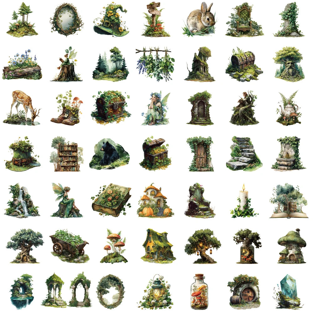 50/100PCS Forest Themed Green Stickers Decoration Notebook Laptop Luggage Art Coffee Phone Bicycle Cute Graffiti Case Sticker