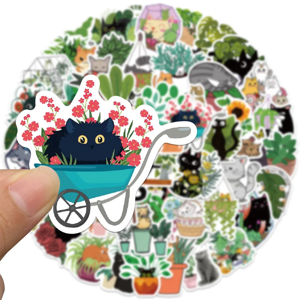 50PCS Cartoon Cat Plant Personalized Graffiti Creative Sticker Desk Refrigerator Mobile Phone Skateboard Decoration
