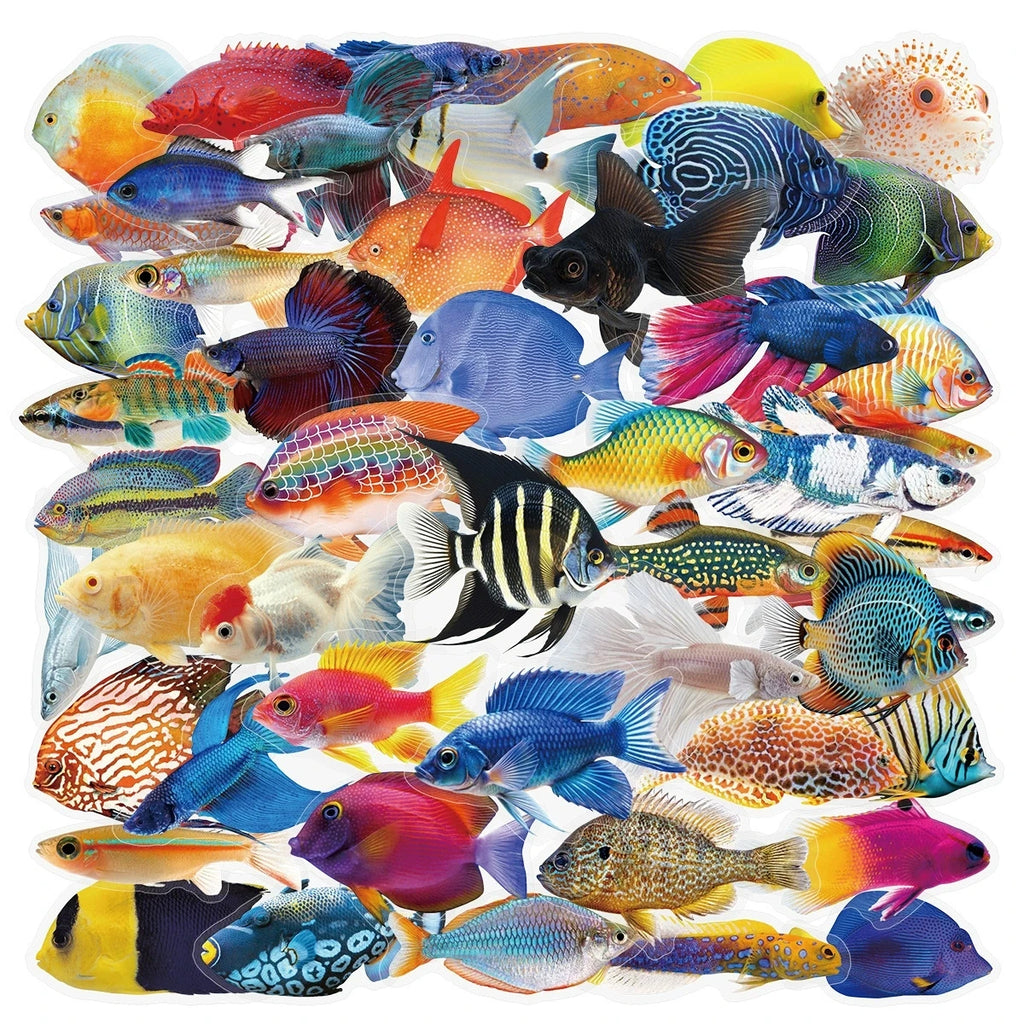 50/200PCS Transparent PET Cartoon Fish/Marine Animals Waterproof Stickers For Children Water Bottles Stationery Decoration