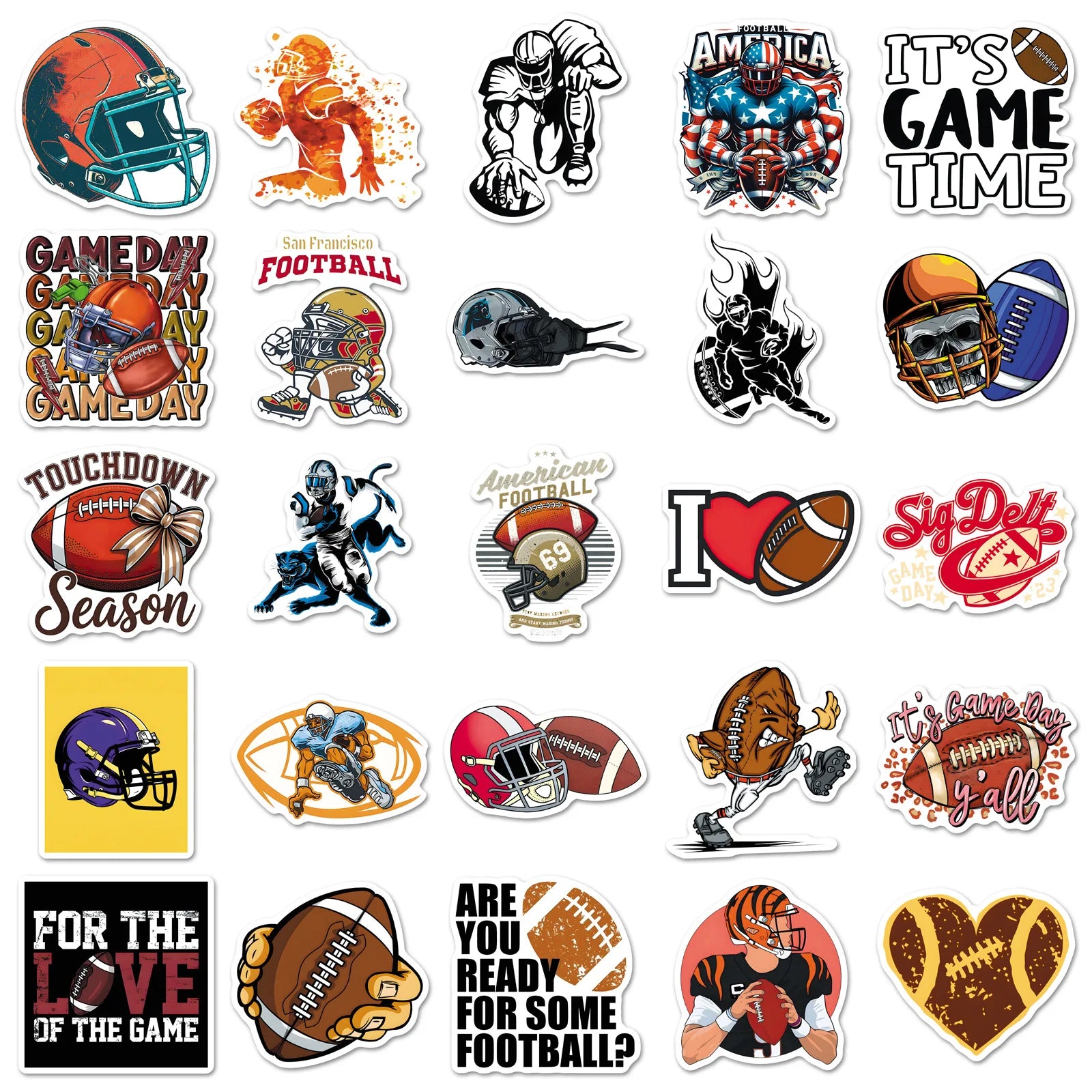 50Pcs US Football Sports Stickers, Waterproof Student Notebook Decals Phone Car Skateboard Fridge Luggage Decor Stickers