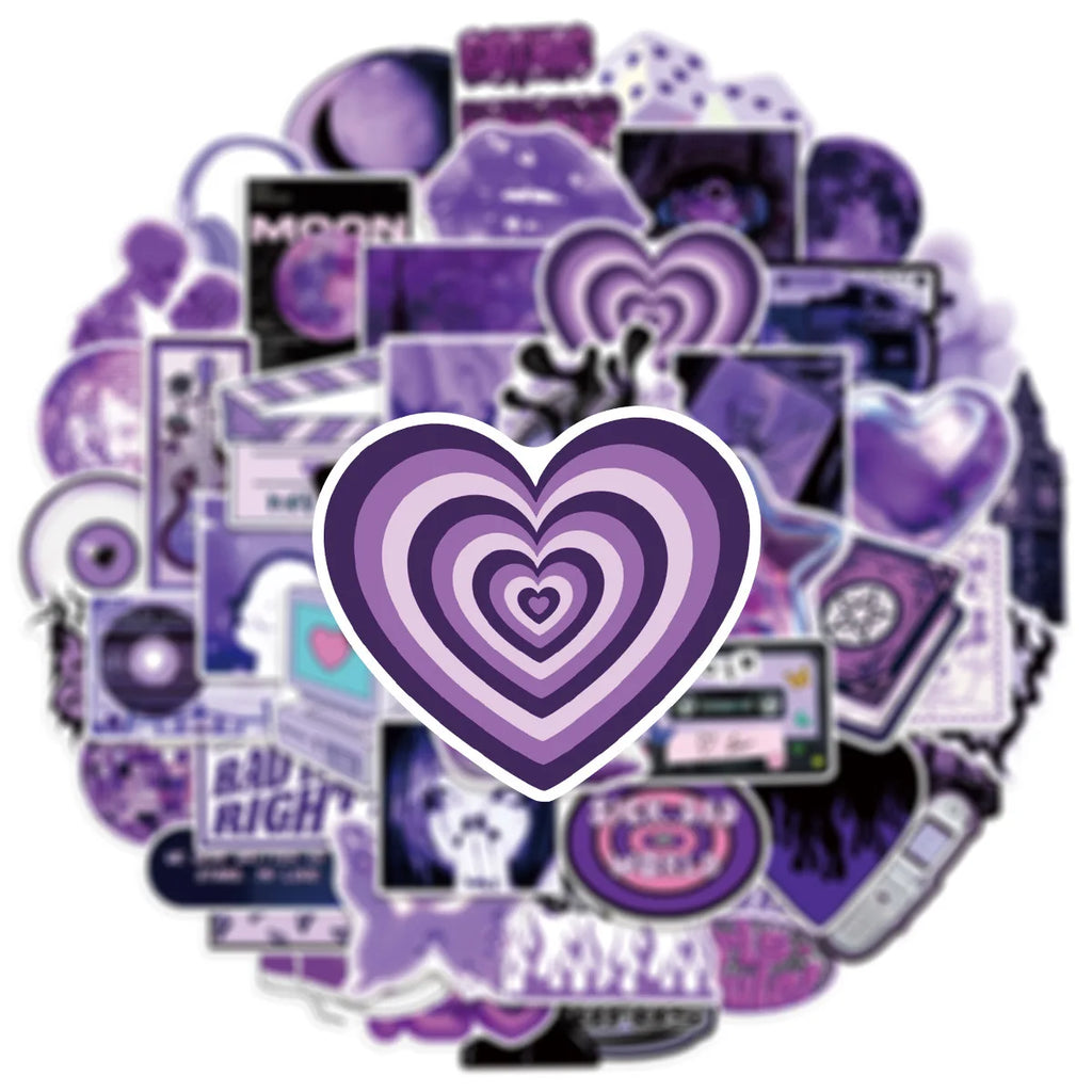 50/100 Pcs Purple Y2K Fresh Mix Doodle Stickers for Suitcase Helmet Skateboard Phone Laptop Stationery Box Vinyl Decals