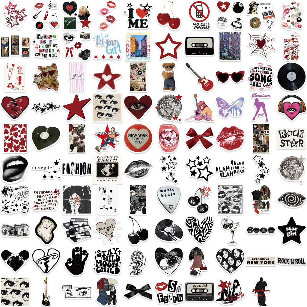 100Pcs Multi-Style Y2K Downtown Girls Stickers, DIY Decor Decals for Guitar Notebook Fridge Kids Stationery Waterproof Stickers