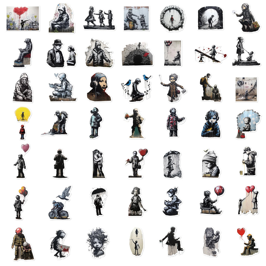 50PCS Banksy Street Art Graffiti Sticker Stationery Aethetic Cool DIY Phone Skateboard Vintage Bicycle Phone Laptop Sticker  ﻿