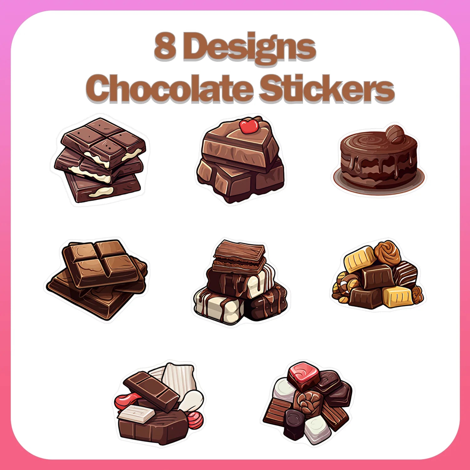 1Roll(500Pcs) Sweet Chocolate Dessert Pattern Stickers 2.5cm/1.0'' 8 Designs Decals Diy Adorn Gifts Suitable for Gift Home Decor