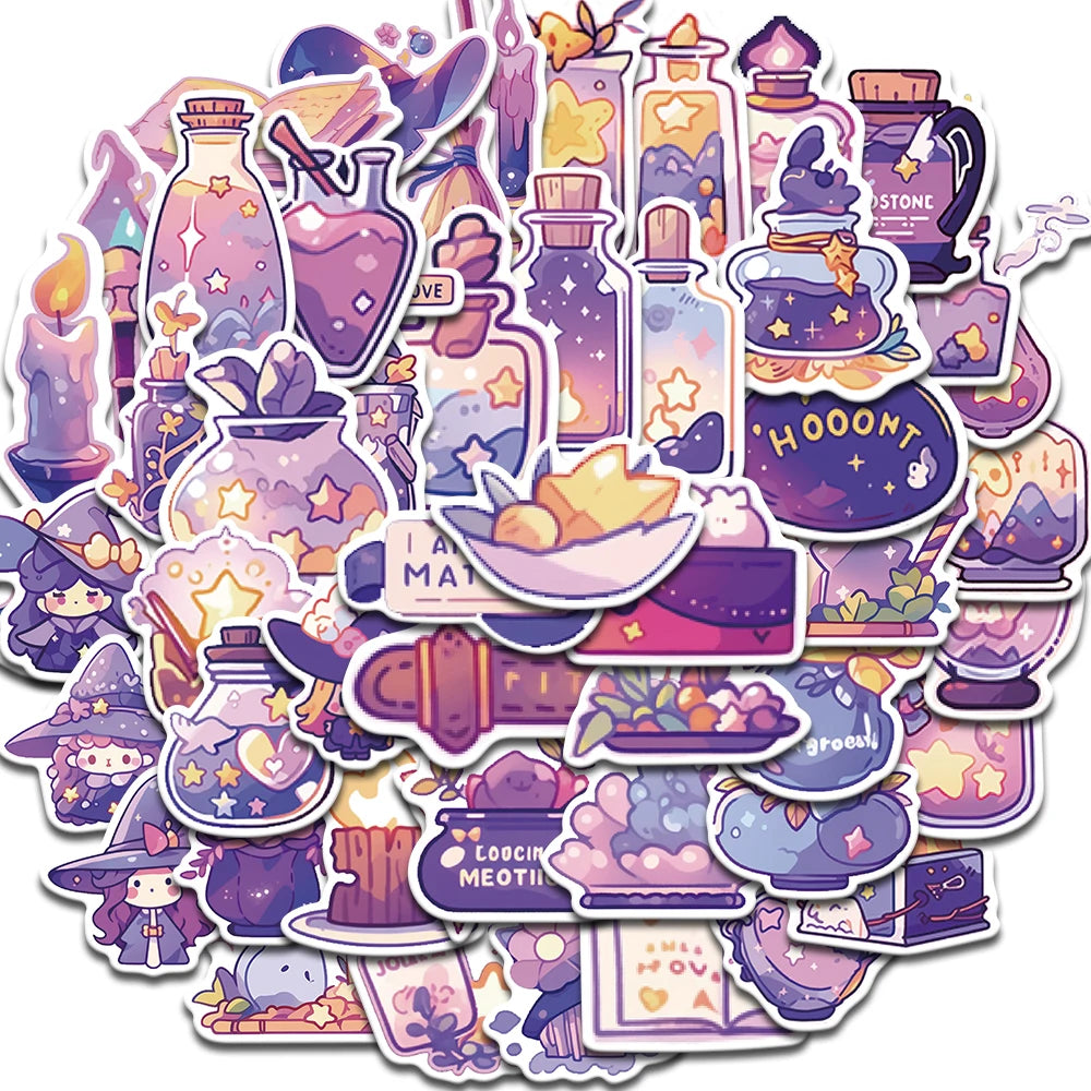 50PCS Cute Cartoon Magic Potion Sticker Decals Living Room Laptop Luggage Art Picture Landscape Skateboard Decoration Stickers