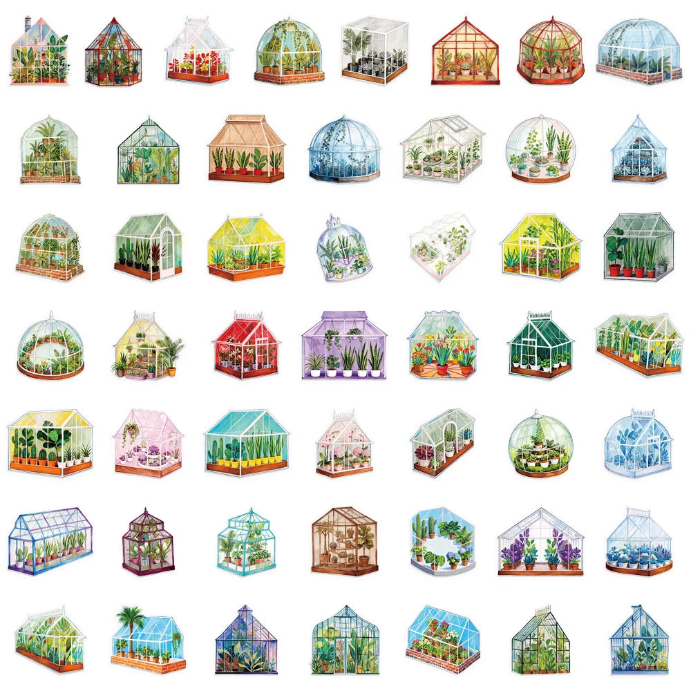 50PCS Creative Greenhouse Flower Decoration Stickers DIY Graffiti Skateboard Phone Case Tablet Electronic Stickers