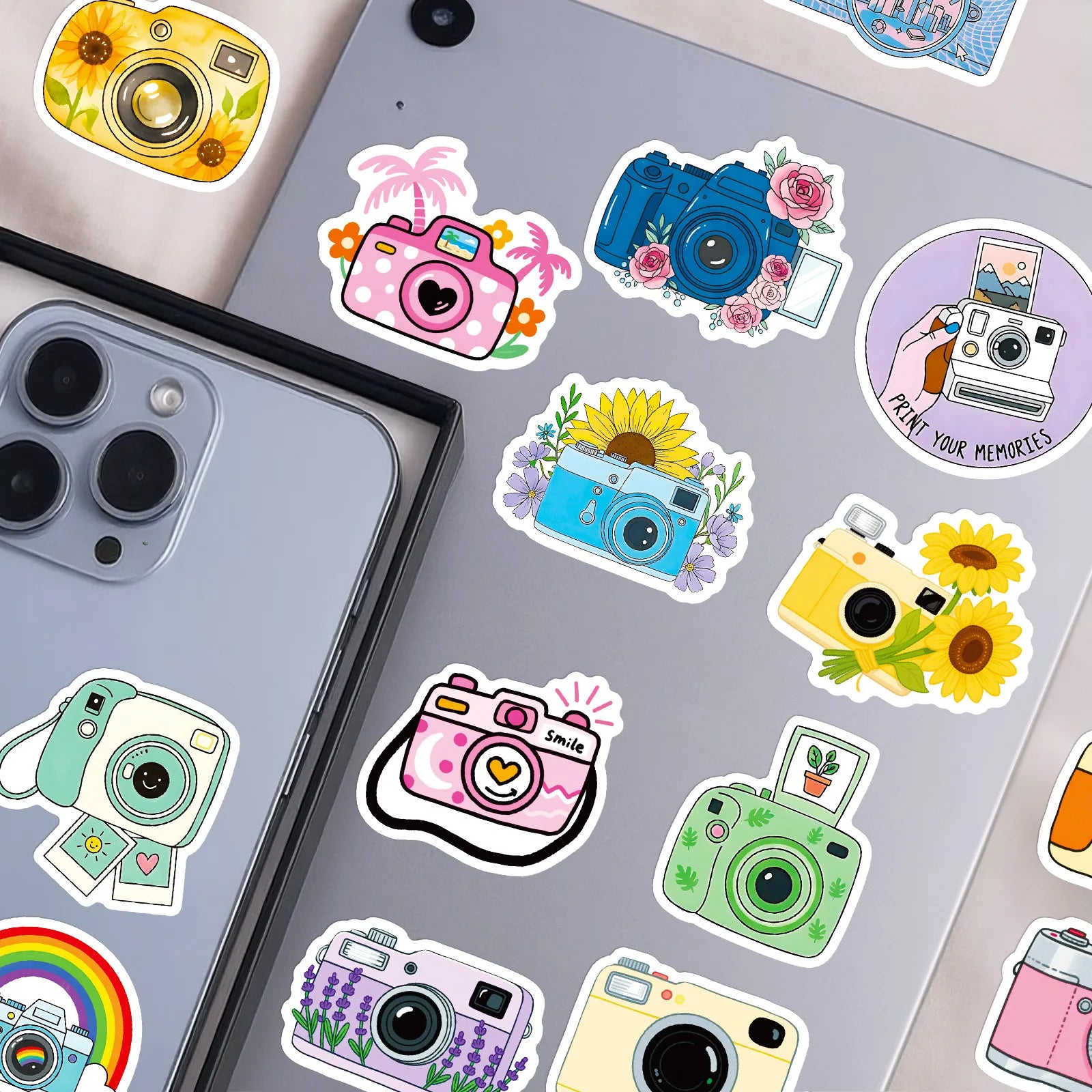 56/112 Pcs New Cartoon Camera Photography Doodle Stickers Creative Cute Handmade Decal Reward for Stationery Box Phone Fridge