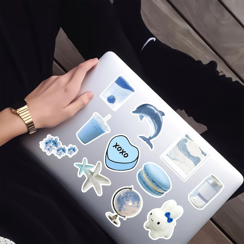 50/100 Pcs Ins Style Light Blue Theme Stickers DIY for Scrapbook Helmet Car Window Diary Guitar Waterproof Decals