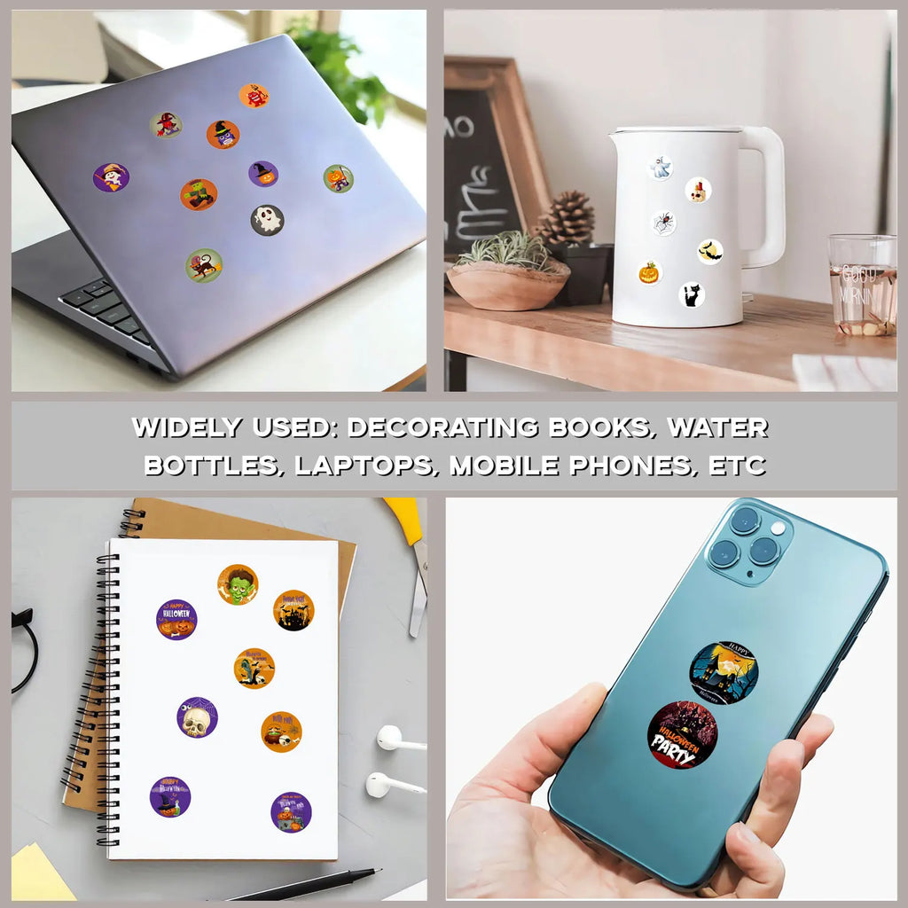 500Pcs Round Cartoon Halloween Day/All Saints'Day Stickers 2.5cm/1'' Roll DlY Craft Decoration Scrapbook Label Gift Sealing