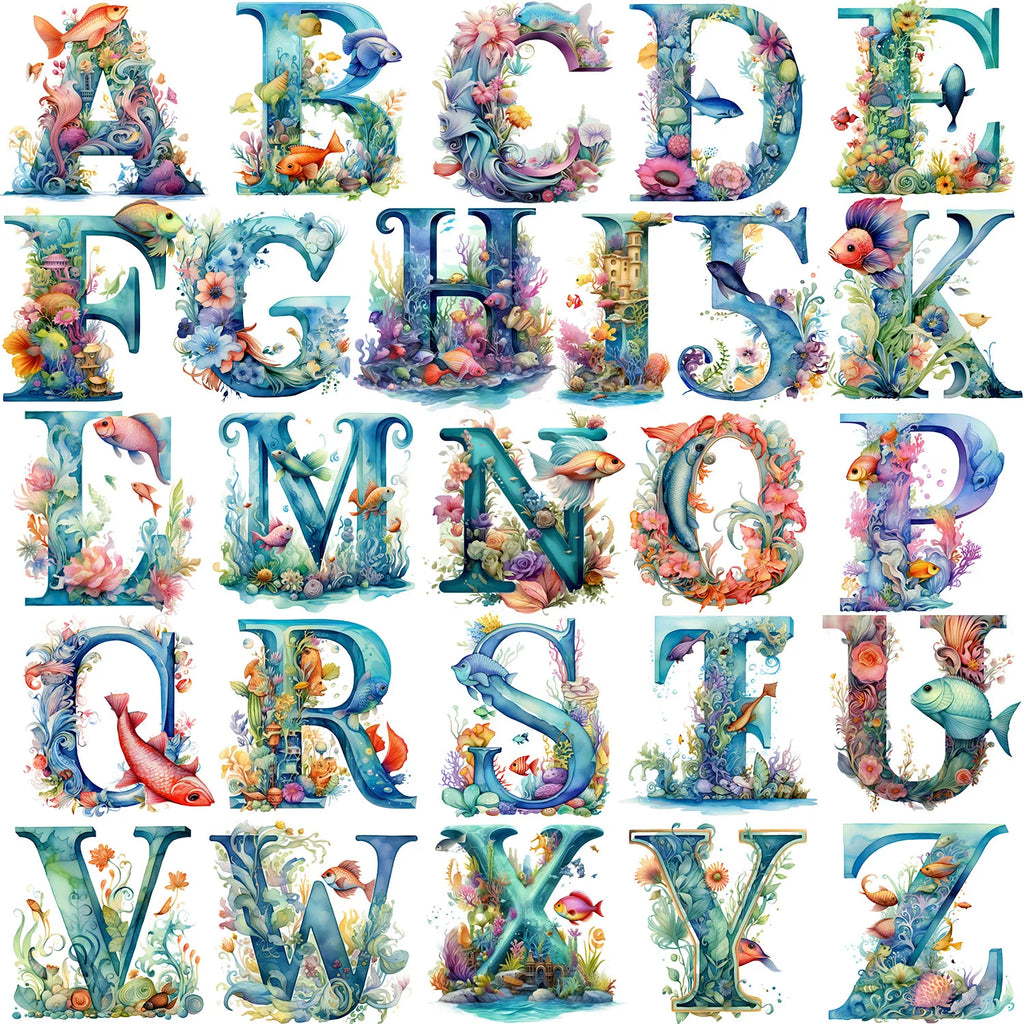 2 Sets of 2 Inch Personalized Floral English Alphabet Theme Print Iron-On Decals for Heat Transfer Galaxy Inspirational Decals