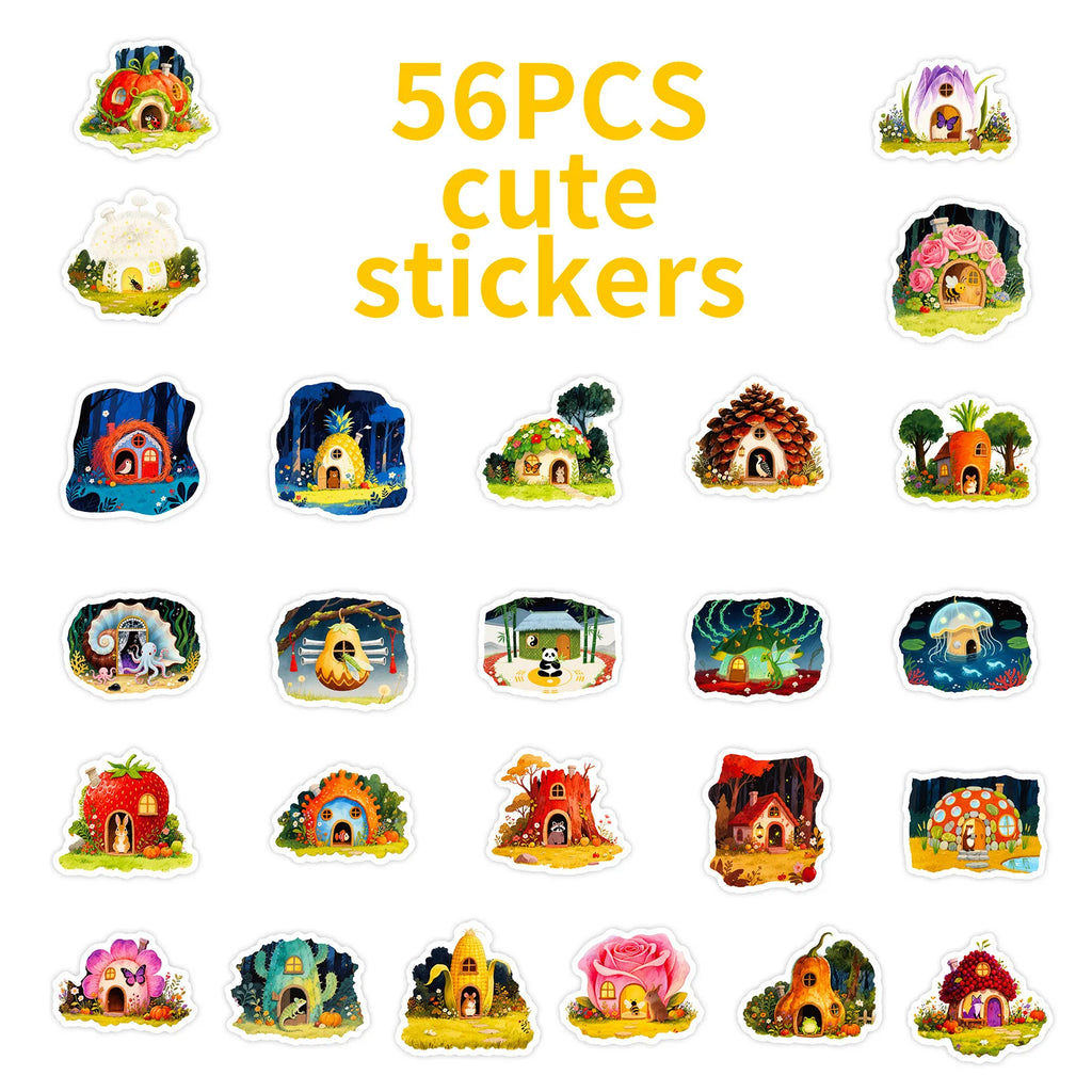 56-Piece Fairy-Tale Forest Animal House Doodle Stickers Student Stationery Notebook Holiday Reward Decorative Stickers